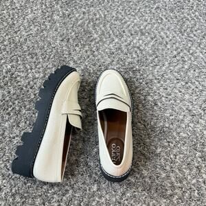 Franco Sarto Balin Lug Sole Penny Loafer Platform Chunky Cream Size 8.5 New